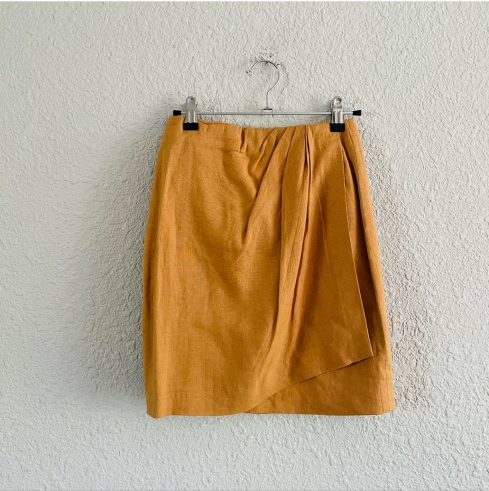Vintage Express Linen Blend Wrap Mini Skirt